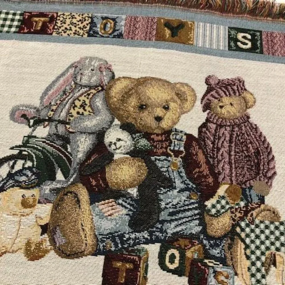 🔵 NEW & Vintage - Baby Toys Animal Woven Tapestry Throw Blanket Afghan - Rare - Picture 2 of 4